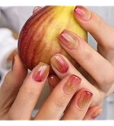 Short Press on Nails Square Fake Nails Summer False Nails with Apple Color Gradient French Patter...