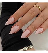 KQueenest Dusty Pink Press on Nails Medium Almond, Gel Fake Nails Press on, Glue on Nails Medium ...