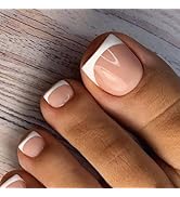 White French Tip Press on Toenails for Women, French Artificial Fake Toenail Press ons Short Squa...