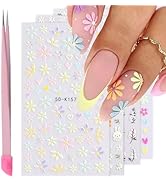 VOTACOS Flower Nail Art Stickers Decals 5D Embossed Nail Decals Spring Summer Daisy Nail Art Desi...