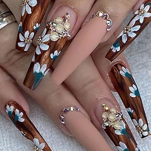 coffin press on nails long white pink nude blue rhinestone long fake nails long false nails
