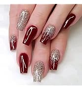 Explosive Flash Gradient Red Press on Nails Medium Ballerina Fake Nails Gradient Red false Nails ...