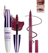 Burgundy Waterproof Mascara & Eyeliner, 5D Silk Fiber Lash Extension Colored Tube Mascara Volume ...