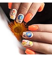 24Pcs Maple Leaf Press on Nails Glossy Blue Umbrella Medium Square False Nail Thanksgiving Press ...