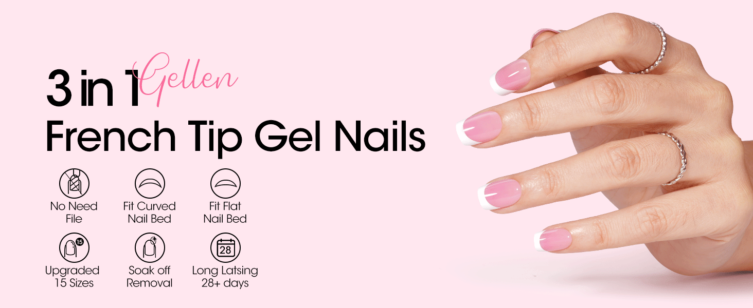 Gellen pink short square french tip press on nails
