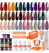 Modelones Dip Powder Nail Kit Starter, 20 Colors Purple Pink Orange Blue Dipping Powder Liquid Se...