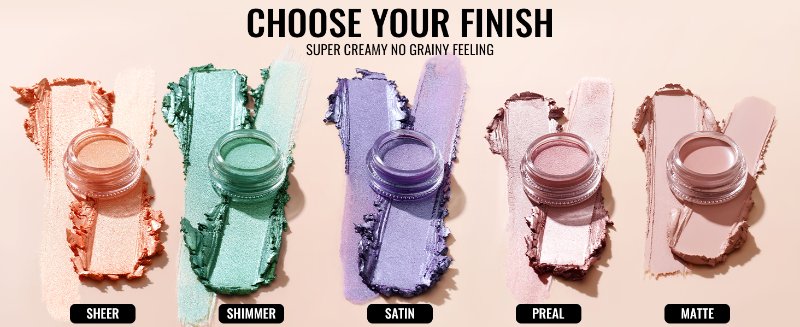 Text reads 'CHOOSE YOUR FINISH'. Display of five metallic finishes shown in different color variations including rose, mint green, and purple tones.