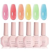 MelodySusie Jelly Gel Nail Polish Set,6 Transparent Colors,Milky or Jelly Texture,Sheer Earth Ton...