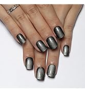 Short Square Press On Nails White to Grey Gradient Cat Eye Press on Nails with Glue for Women Ash...