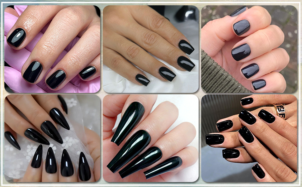 black press on nails, press on, glue on nails, short nails press on, acrylic nails, coffin nails