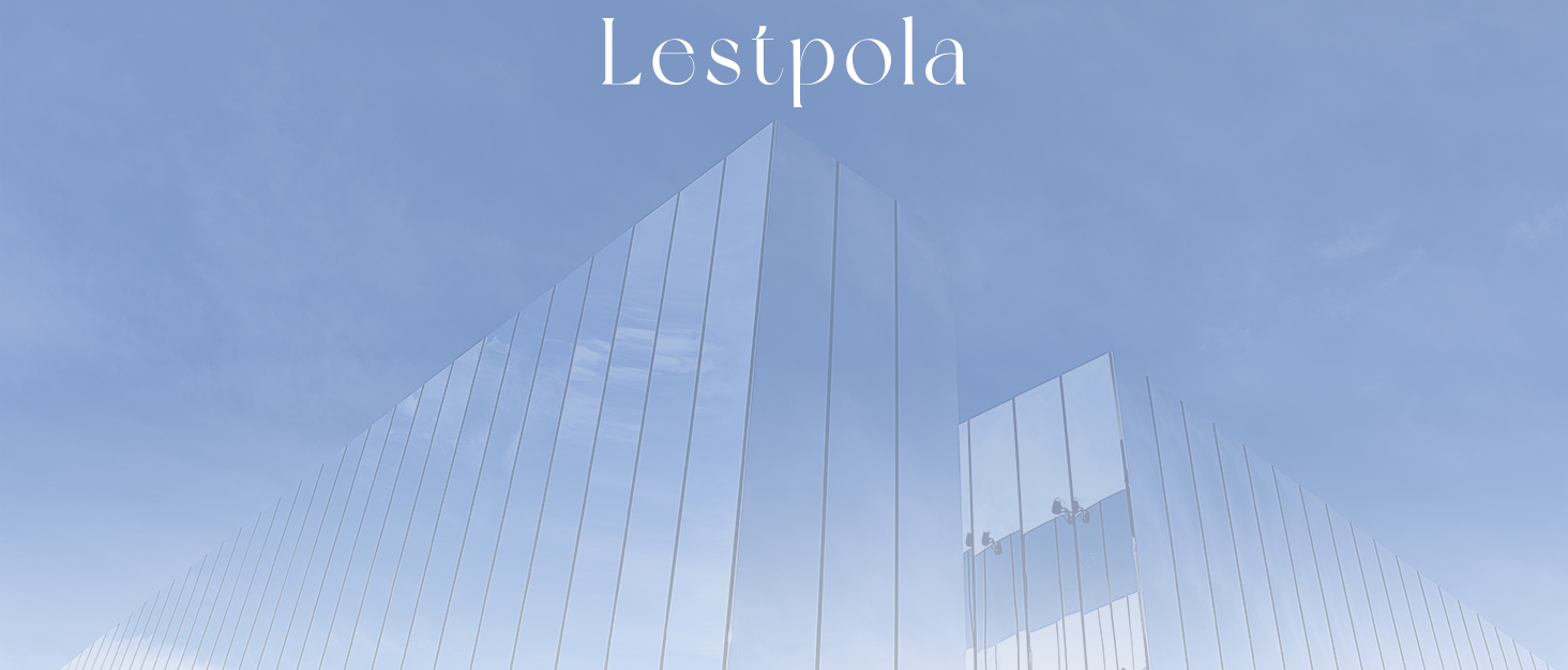 Light blue background with white text 'Lestpola' and a faint outline of a building or structure.