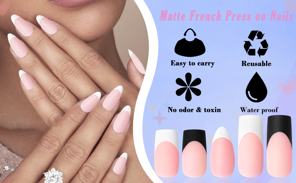 matte french tip press on nails