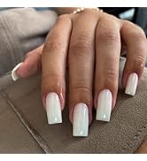 Ivory White Press on Nails Long Square, KXAMELIE Medium Coffin Nails Press ons Long Glue on Nails...