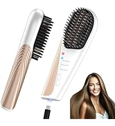 Cordless Hair Straightener Brush: Portable Straightening Brush for Travel - 10000mAh USB-C Rechar...