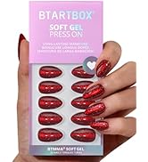 BTArtbox Press On Nails Short - New Red, Sparkle Deep Red Almond Christmas Press On Nails with Gl...