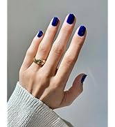 Blue Medium Press On Nails Square Solid Color False Nails Coffin Design Full Coverage Acrylic Pre...