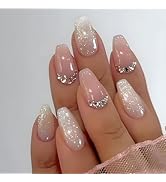 Press on Nails Short Coffin Fake Nails Acrylic Nails Press ons Glossy Glue on Nails Pink False Na...