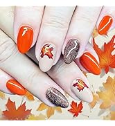24Pcs Thanksgiving Press ons Fingernails Maple Leaf Press on Nails Fall Leaves Stick on Nail Glos...