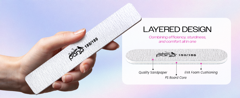PANA Double-Sided Emery Nail File for Manicure, Pedicure, Natural, and Acrylic Nails Layered Design
