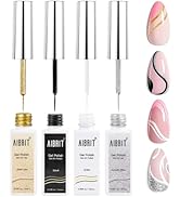 Gel Liner Art Polish Set 10ml, 4 Colors Black White Gold Silver Design Paint with Thin Brush in B...