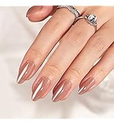 Press On Nails Almond - BTArtbox Soft Gel Press on Nails Meidum Chrome Nails, Light Weight & Fit ...