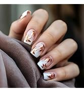 Maple Leaf Press on Nails Fall Leaves Gel Glue on Acrylic Fake Nails 24Pcs Glossy Gold Glitter Me...