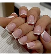 White French Press on Nails Short Squares Fake Nails Nude Designs False Nails French Full Cover G...
