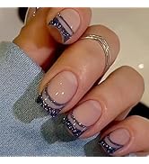 24Pcs Press on Nails Short Square Fake Nails Glossy Glue on Nails Black French Tip Acrylic Nails ...