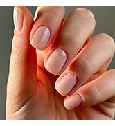 Press on Nails Short Square, Nude Fake Nails Kit, Fashion Glossy Acrylic Press-in Nails, Natural ...