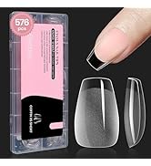 Beetles Gel Nail Tips Extra Short Coffin Pre-Etched Nail Tips, 12 Sizes 576Pcs Pre Shaped Half Ma...