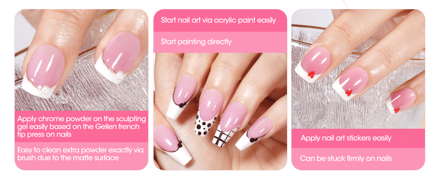 Gellen pink short square french tip press on nails