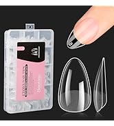 Beetles Short Almond Nail Tips: 12 Sizes 288 PCS Half Matte Full Cover Almond Gel Tips Clear Acry...