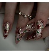 24 Pcs Press on Nails Short Almond Nail Tips,YEFIUO Cat's Eye Glitter Fake Nails Press ons French...