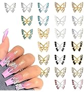 24Pcs Colour Hollow Butterfly Nail Rhinestone for Nail Art, Relief Butterfly Nail Charms Mixed Co...
