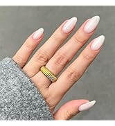 Modelones Milky White Press on Nails Almond, Short Almond Fake Nails, Reusable Nail Kit with Nail...