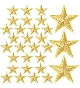 CustomyLife 30 Pcs 1 Inch Star Iron on Patches, Sew on Gold Star Embroidered Appliques Embellishm...