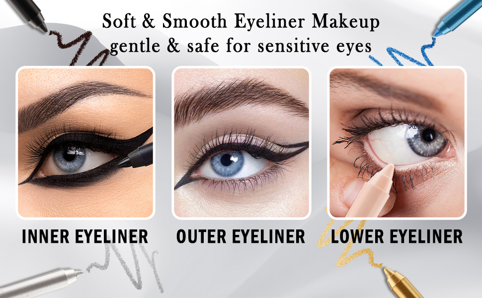 nude white waterline eyeliner black brown gel cream eye liner pencil waterproof long lasting gold