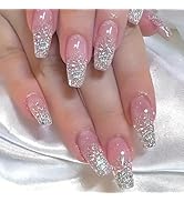 YEFIUO Medium Press on Nails Coffin Square Pink Bling Fake Nails Press ons Nail Tips Acrylic Nail...