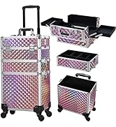 FRENESSA 3 in 1 Rolling Makeup Train Case Portable Cosmetic Trolley Large Storage for Professiona...