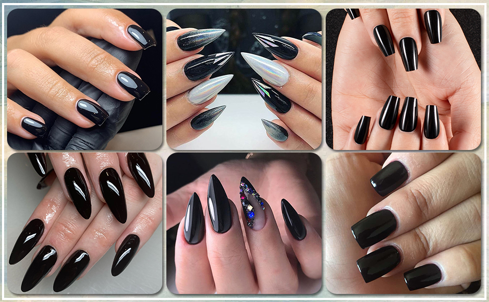 black nails press on, black glue on nails, press on nails medium, short black nails, almond nails