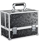 FRENESSA Makeup Train Case Makeup Box 11.8 Inch Large Makeup Case Organizer 3 Trays with Mirror L...