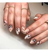 Halloween Short Press on Nails Almond Fake Nails with Ghost Starburst Blood Design Glue on Nails ...