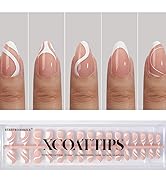 BTArtbox XCOATTIPS Almond - 5 Styles Pre-Designed Swirl Soft Gel Nail Tips Short, Ultra Fit Frenc...