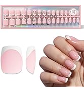 MelodySusie Short Square French Nails Tips - 160Pcs 16 Sizes Soft Gel False Nails, No File Needed...