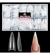 UNA GELLA Stiletto Gel Nail Tips 504pcs Long Stiletto Almond Clear Curved Nails Tips Half Cover F...