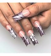 Purple Cat's Eye Press on Nails Long Square Fake Nails Glitter Rhinestone Charm Glue on Nails wit...
