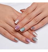 Press On Nails Short Square Four-Color Combination Cat Eye Press on Nails Fashion Gel Fake Nails ...