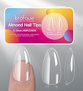 Short Almond Nails Tips krofaue 240Pcs Soft Gel Clear Nail Tips No Crease Pre-shape Oval Shape Na...