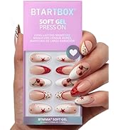 BTArtbox Press On Nails Almond - 3D Cherry Medium Red French Tip Press On Nails with Glue for Wom...