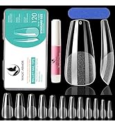 MAGIC ARMOR Coffin Gel Nail Tips - 120pcs Half Matte Long Coffin False Nails Tips Clear Acrylic N...